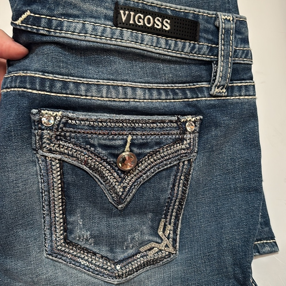 Vigoss Women's Dark Blue Boot Cut Jeans short hemmed 30 bling